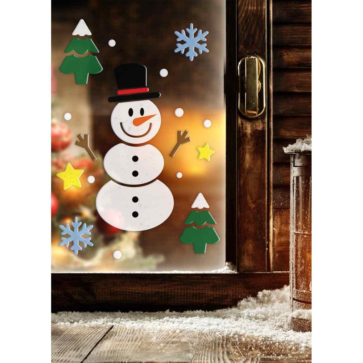 Vetrofanie Gel Adesive Natale Pupazzo di Neve cm.20x25 | Guirca