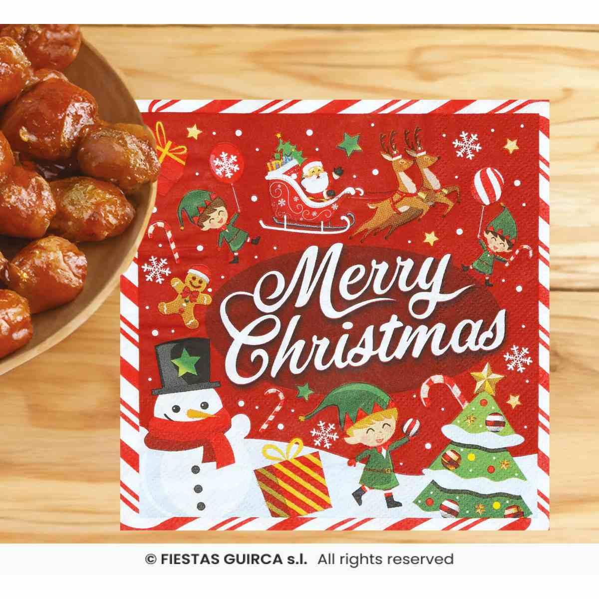 Tovagliolo Natale p20 Fantasia Con Scritta cm.16x16 | Guirca
