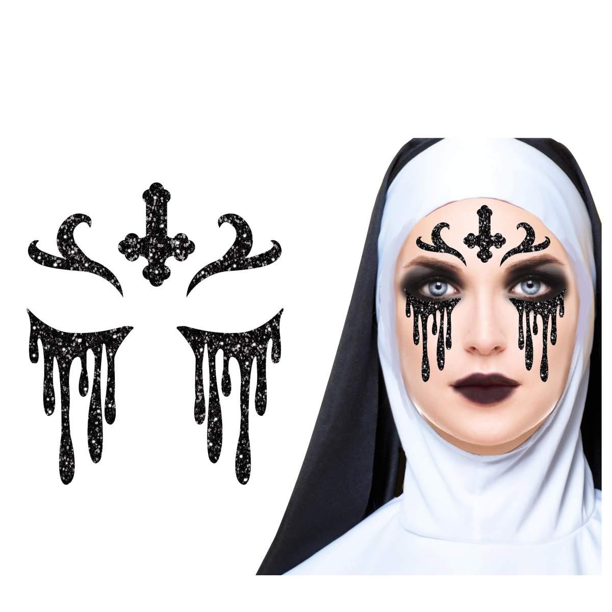 Trucco Decorazioni Adesive Viso Suora Glitter | Guirca