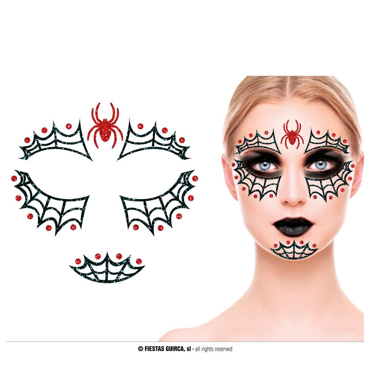 Trucco Decorazioni Adesive Viso Ragnatela Glitter | Guirca