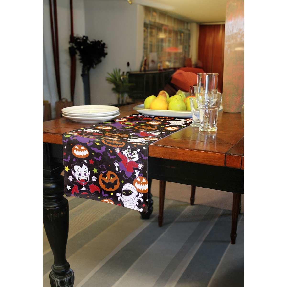 Runner Halloween Nero con Zucche e Fantasmi cm.28x275 | Guirca