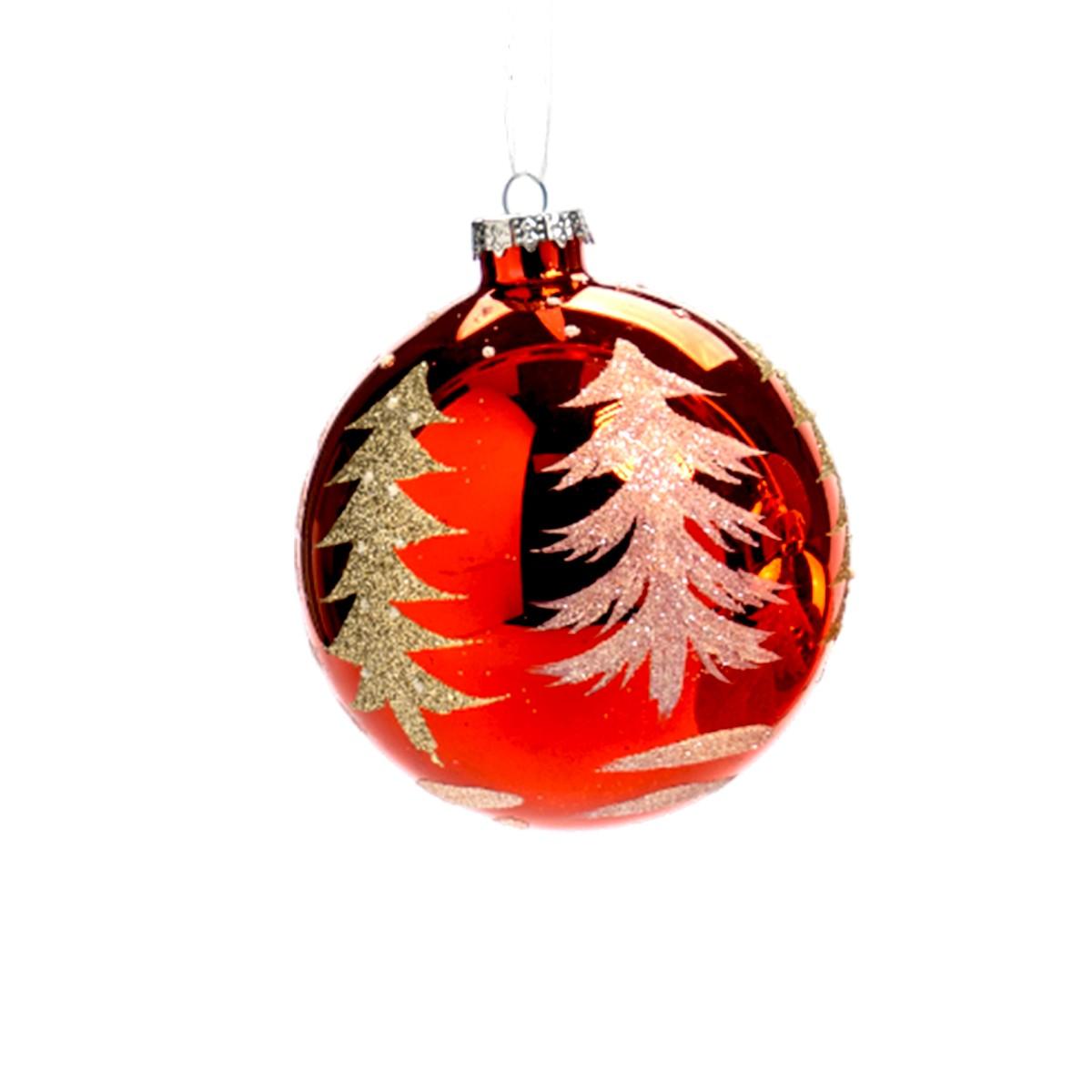 Pallina Natale Vetro cm.Ã˜10 Rosso con Albero Oro |Silani_805
