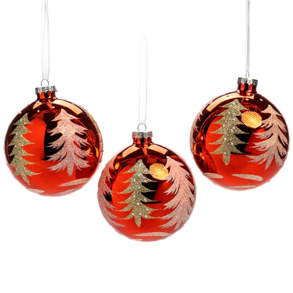 Pallina Natale Vetro cm.Ã˜10 Rosso con Albero Oro |Silani_805