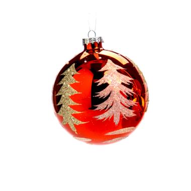 Pallina Natale Vetro cm.Ã˜10 Rosso con Albero Oro |Silani_805