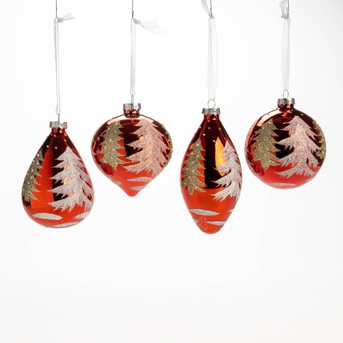 Pallina Natale Vetro cm.8 Rosso con Albero Oro Assortite |Silani_768A