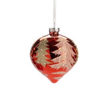 Pallina Natale Vetro cm.8 Rosso con Albero Oro Assortite |Silani_768A