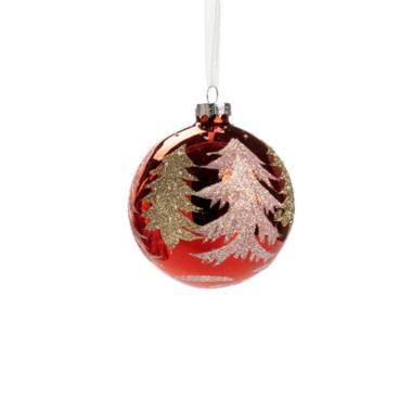 Pallina Natale Vetro cm.Ã˜7 Rosso con Albero Oro Assortite |Silani_768B