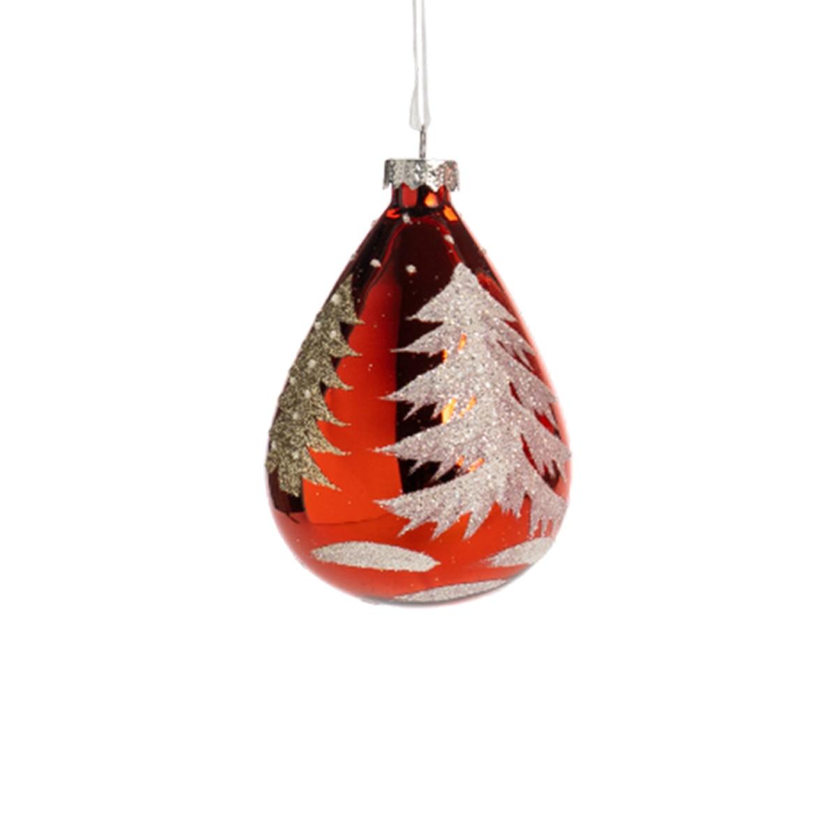 Pallina Natale Vetro cm.10 Rosso con Albero Oro |Silani_768C