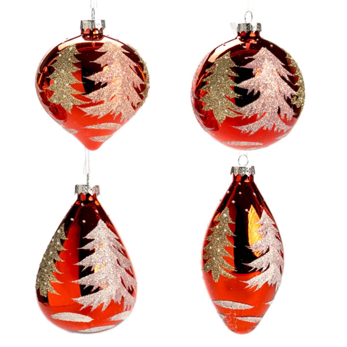 Pallina Natale Vetro cm.10 Rosso con Albero Oro |Silani_768C