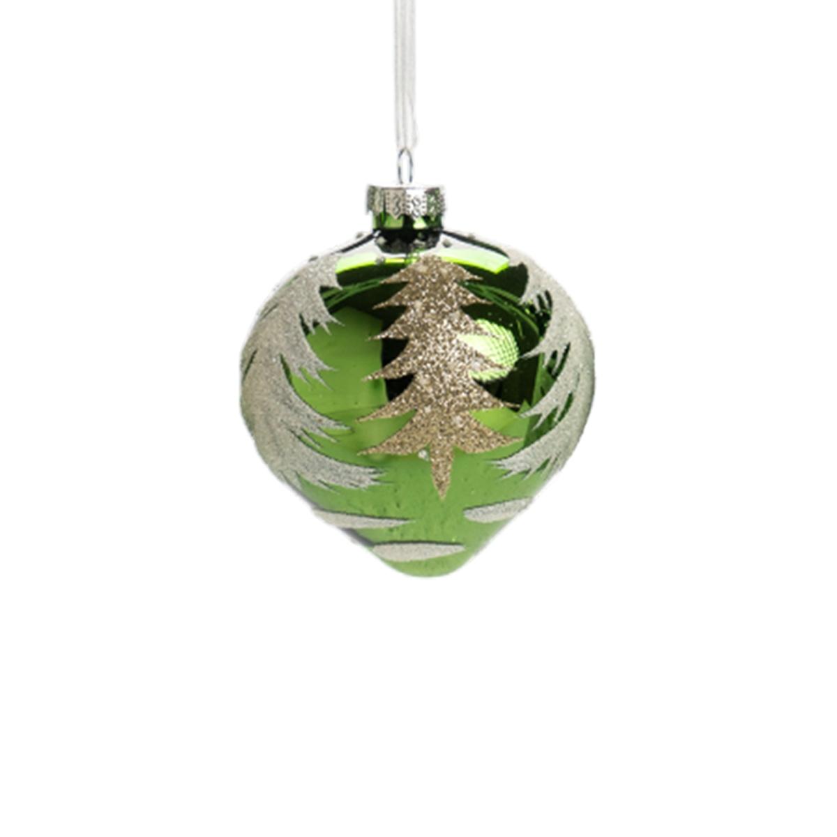 Pallina Natale Vetro cm.8 Verde con Albero Oro Assortite |Silani_782A