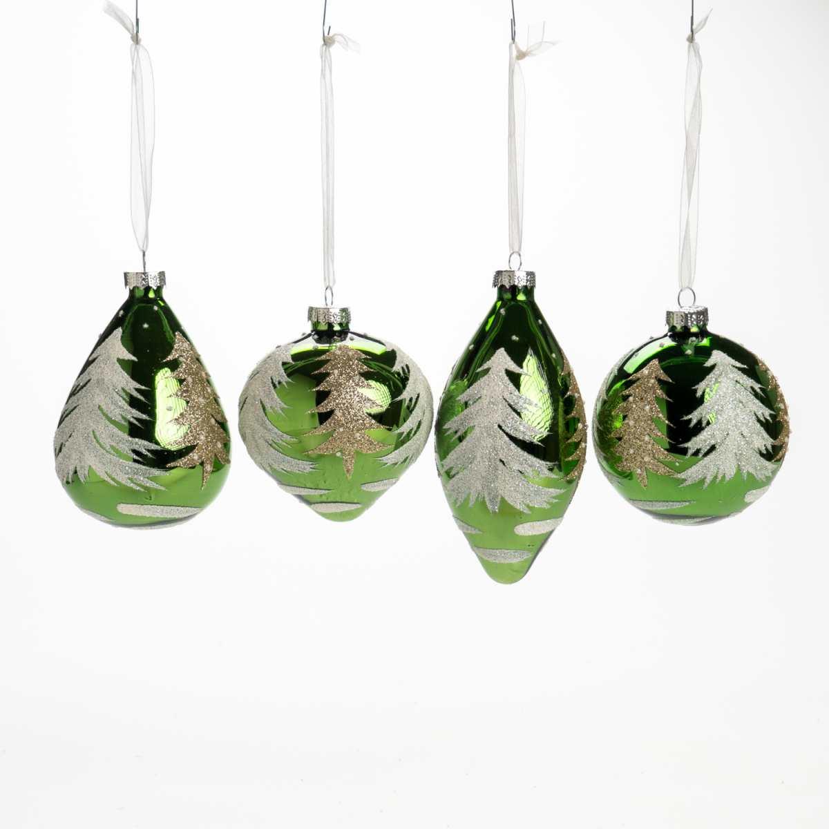 Pallina Natale Vetro cm.8 Verde con Albero Oro Assortite |Silani_782A