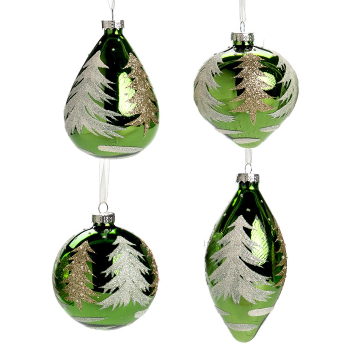 Pallina Natale Vetro cm.8 Verde con Albero Oro Assortite |Silani_782A