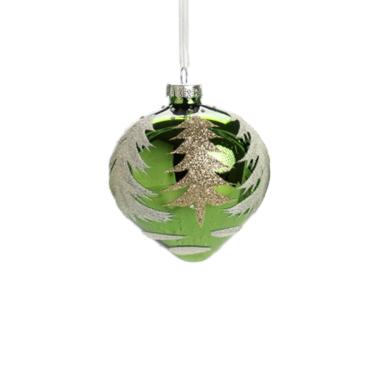 Pallina Natale Vetro cm.8 Verde con Albero Oro Assortite |Silani_782A