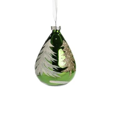 Pallina Natale Vetro cm.10 Verde con Albero Oro Assortite |Silani_782C