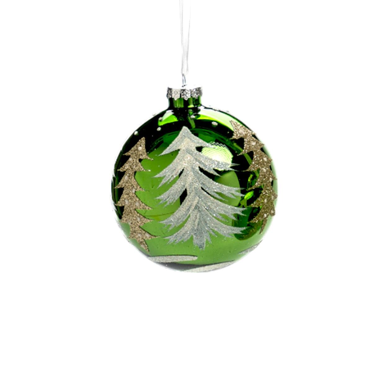Pallina Natale Vetro cm.Ã˜10 Verde con Albero Oro |Silani_829