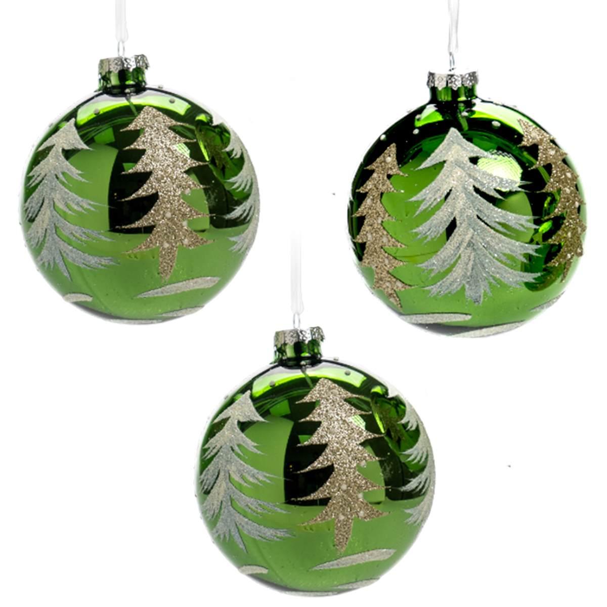 Pallina Natale Vetro cm.Ã˜10 Verde con Albero Oro |Silani_829