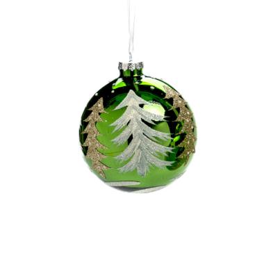 Pallina Natale Vetro cm.Ã˜10 Verde con Albero Oro |Silani_829