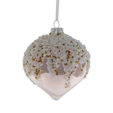 Pallina Natale Vetro cm.Ã˜8 Rosa Perlato con Perline |Silani_416A