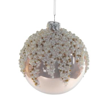 Pallina Natale Vetro cm.Ã˜8 Rosa Perlato con Perline |Silani_416B