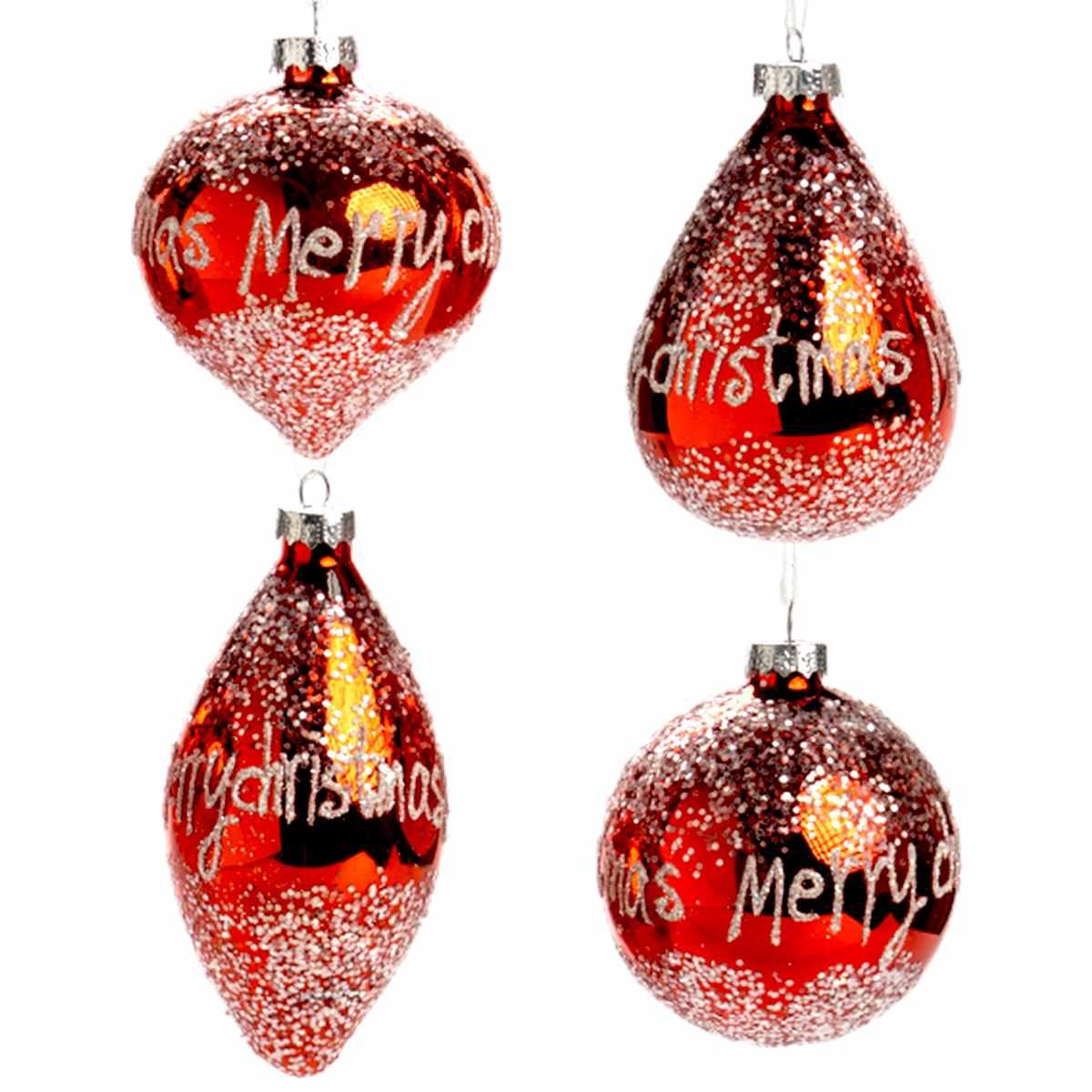 Pallina Natale Vetro cm.Ã˜8 Rossa con Scritta Merry Christmas |Silani_928A