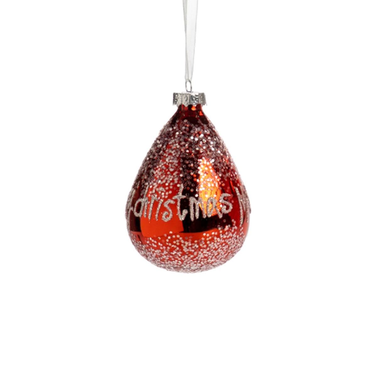 Pallina Natale Vetro cm.10 Rossa con Scritta Merry Christmas |Silani_928C