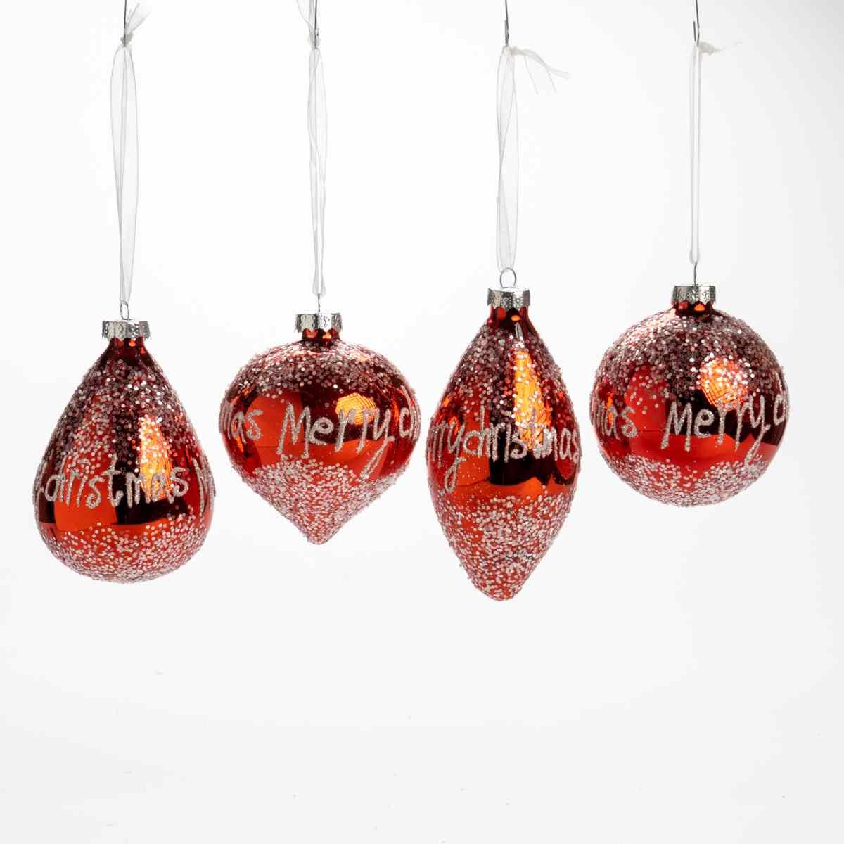 Pallina Natale Vetro cm.12 Rossa con Scritta Merry Christmas |Silani_928D