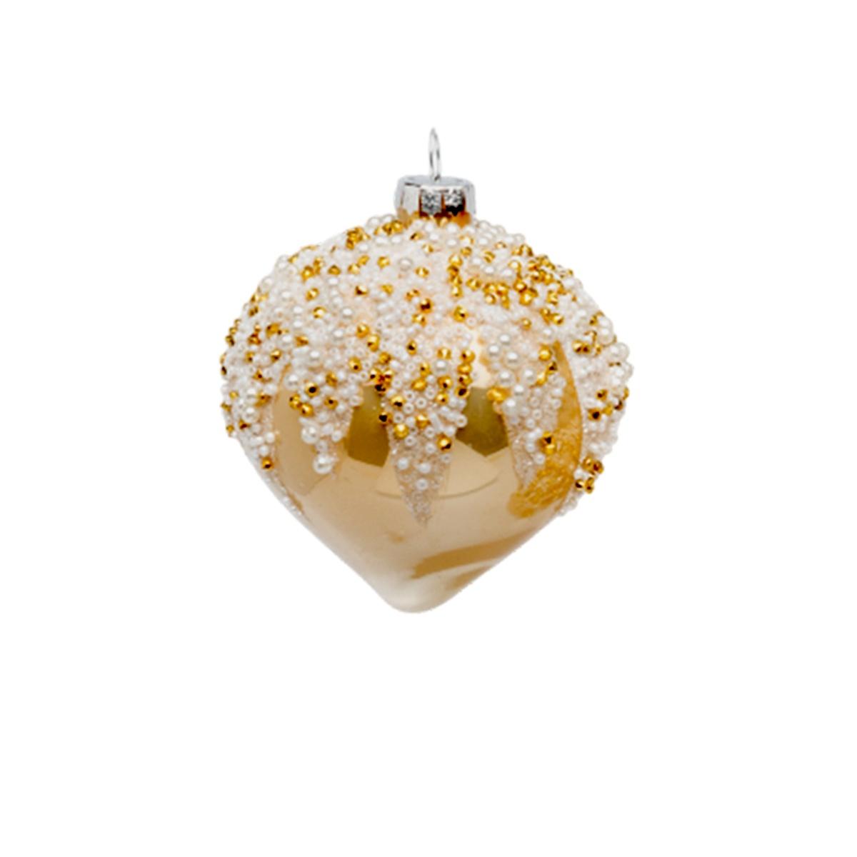 Pallina Natale Vetro cm.Ã˜8 Oro Champagne con Perline |Silani_419A