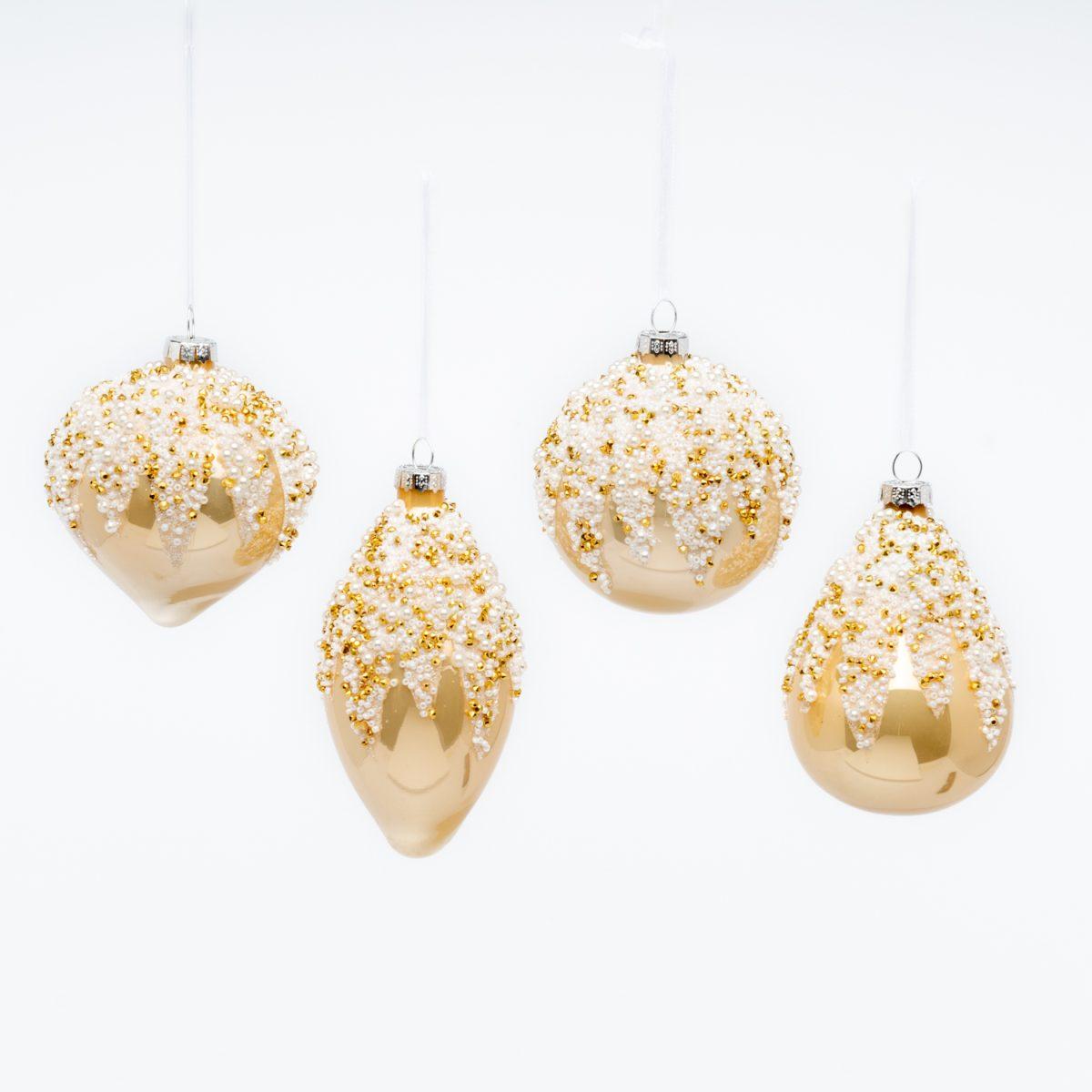 Pallina Natale Vetro cm.Ã˜7 Oro Champagne con Perline |Silani_419B