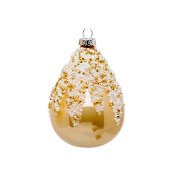 Pallina Natale Vetro cm.Ã˜10 Oro Champagne con Perline |Silani_419C