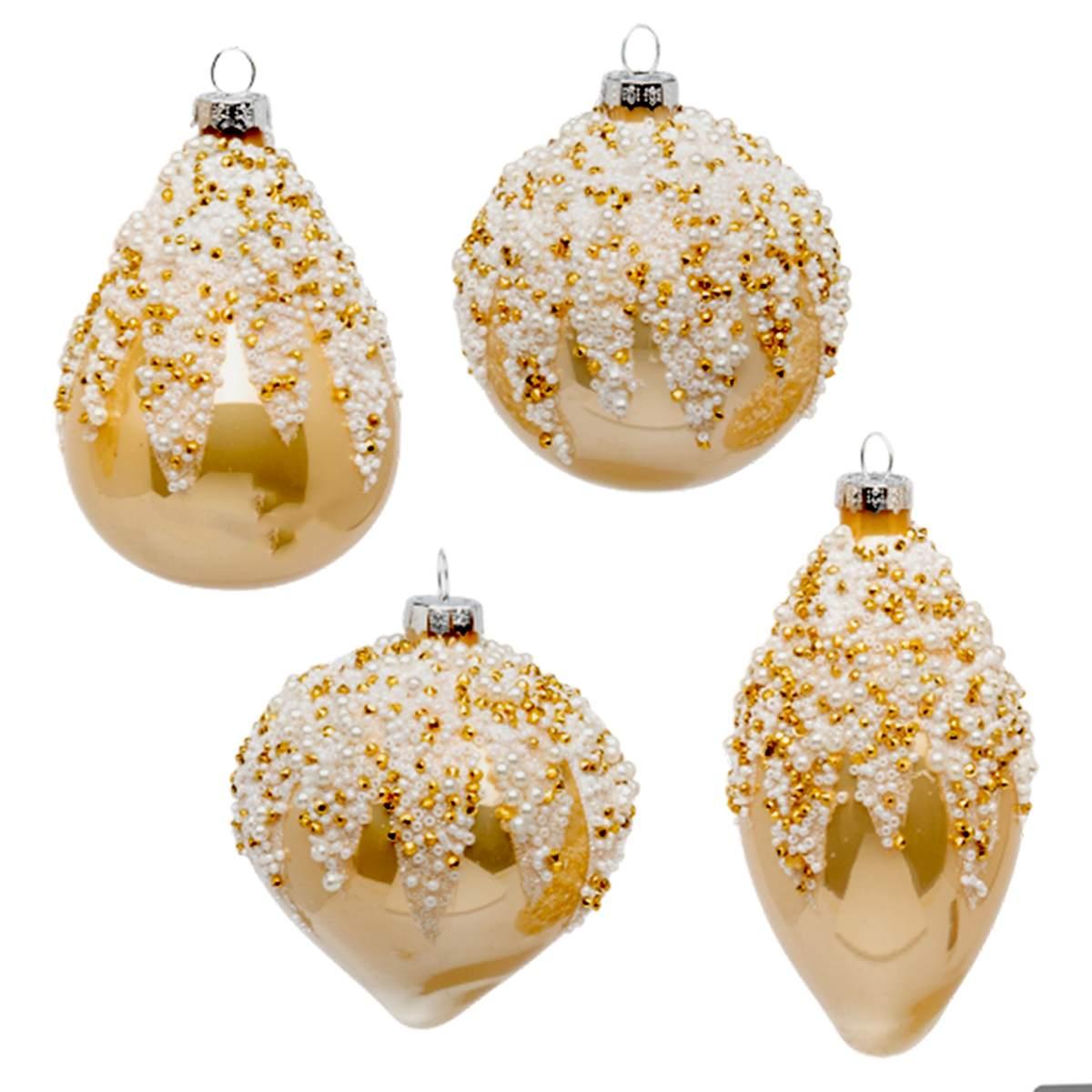 Pallina Natale Vetro cm.Ã˜12 Oro Champagne con Perline |Silani_419D