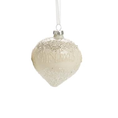 Pallina Natale Vetro cm.Ã˜8 Bianca con Scritta Merry Christmas |Silani_935A