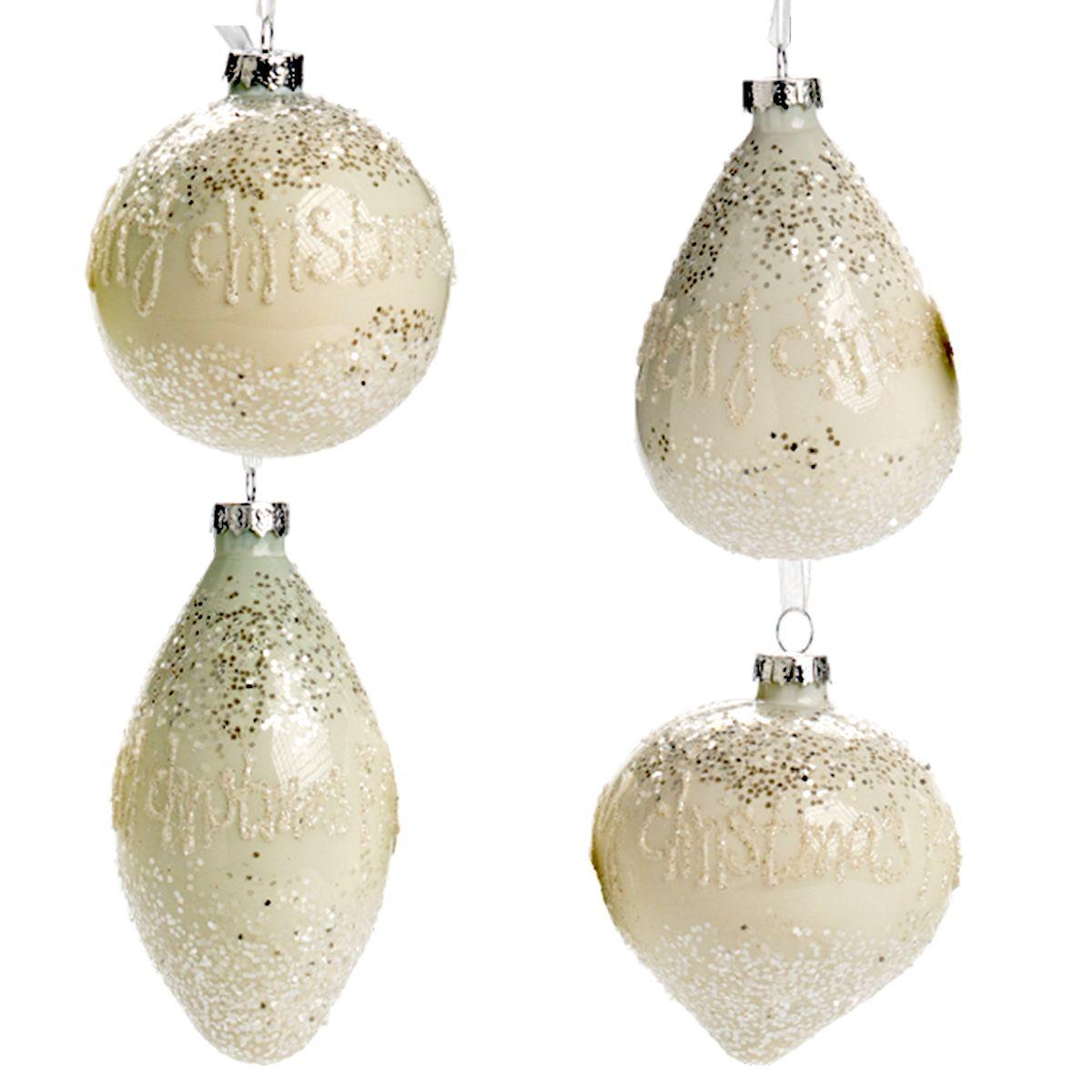 Pallina Natale Vetro cm.10 Bianca con Scritta Merry Christmas |Silani_935C