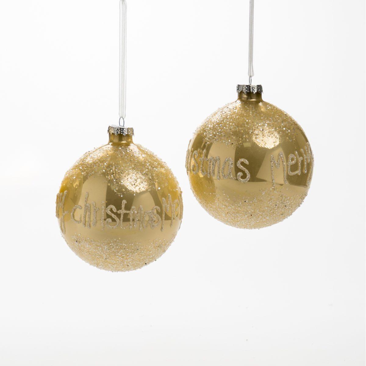 Pallina Natale Vetro cm.Ã˜12 Oro con Scritta Merry Christmas |Silani_655