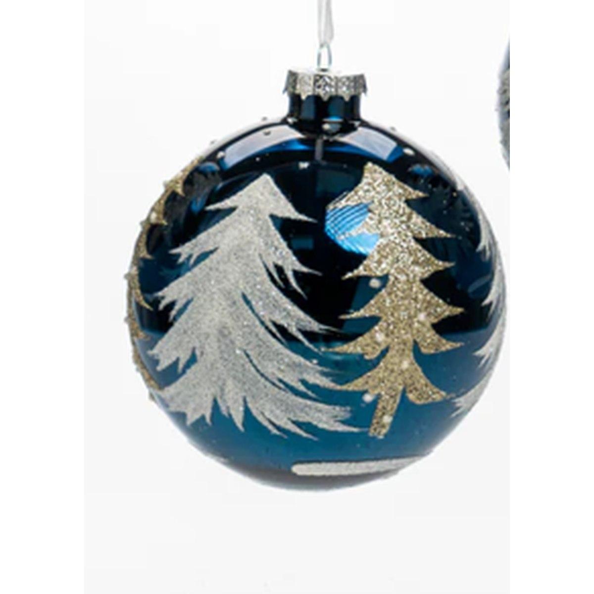 Pallina Natale Vetro cm.Ã˜12 Blu con Albero Oro |Silani_525