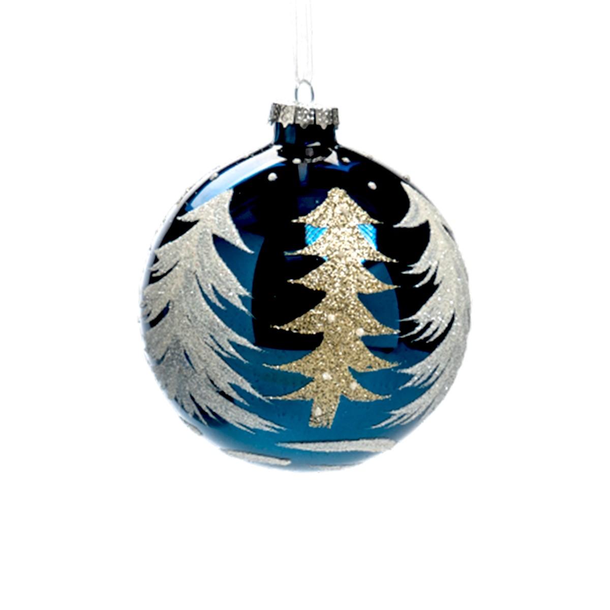 Pallina Natale Vetro cm.Ã˜10 Blu con Albero Oro |Silani_488