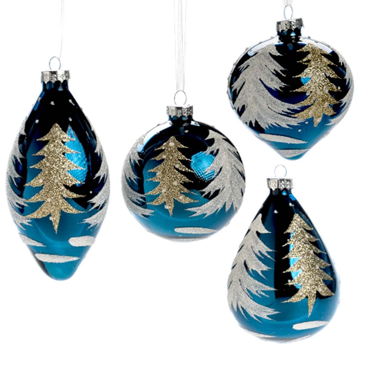 Pallina Natale Vetro cm.7 Blu con Albero Oro |Silani_440B