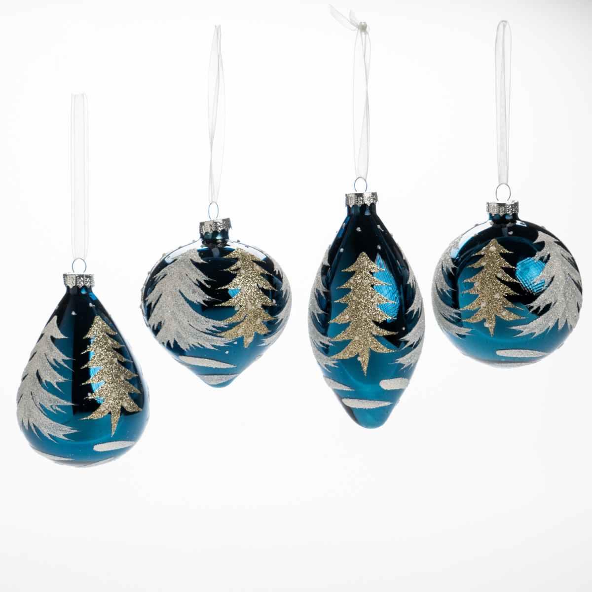 Pallina Natale Vetro cm.7 Blu con Albero Oro |Silani_440B