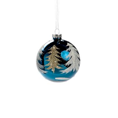 Pallina Natale Vetro cm.7 Blu con Albero Oro |Silani_440B