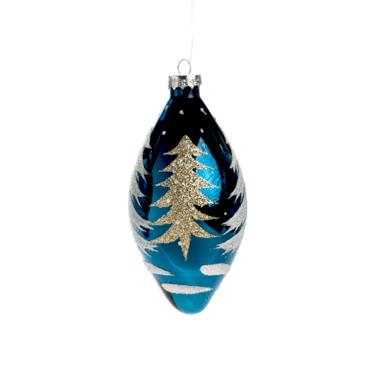 Pallina Natale Vetro cm.12 Blu con Albero Oro |Silani_440D