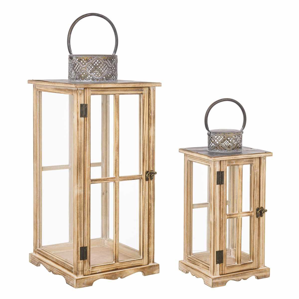 Lanterna Legno Sharyl Rettangolare Naturale cm.18x18x39 |Bizzotto_805