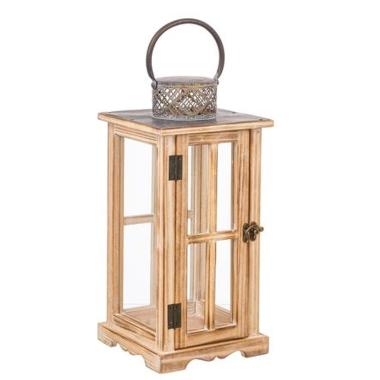 Lanterna Legno Sharyl Rettangolare Naturale cm.18x18x39 |Bizzotto_805