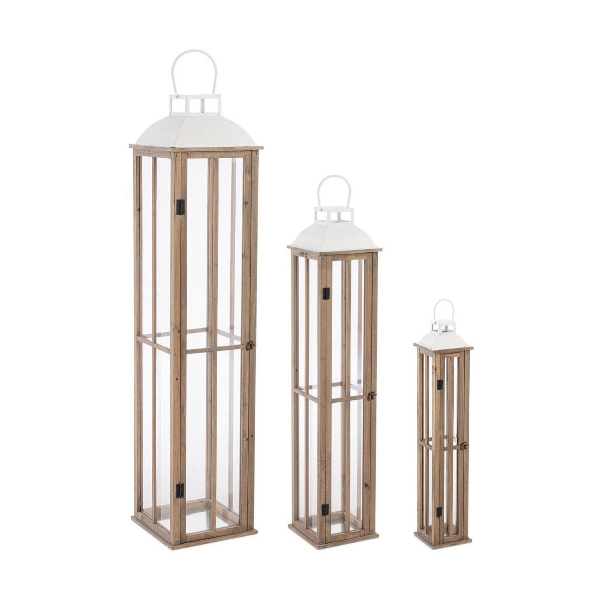 Lanterna cm.77 Legno Shayra Naturale Tetto Bianco |Bizzotto_311