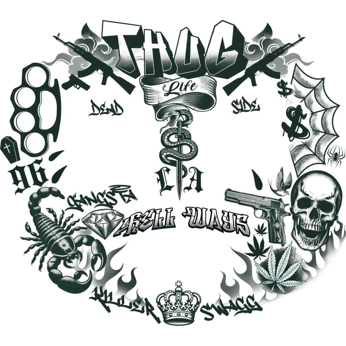 Tatuaggi Viso Rimovibili Thug Life |Guirca_453