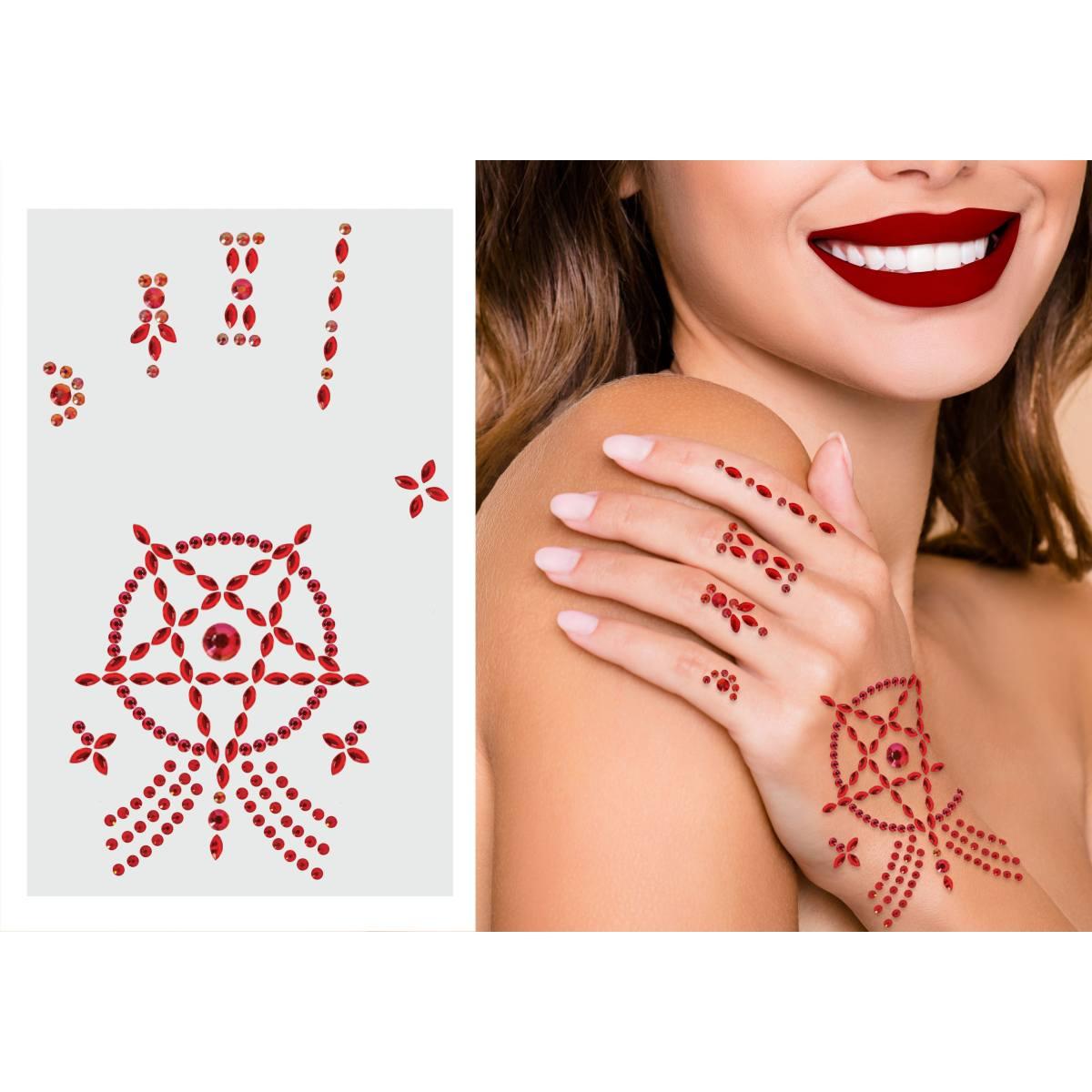 Trucco Decorazioni Adesive Mano Satanico Crystal Rosso |Guirca_514