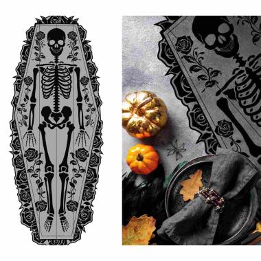 Runner Halloween Nero con Scheletro cm.60x183 |Guirca_551