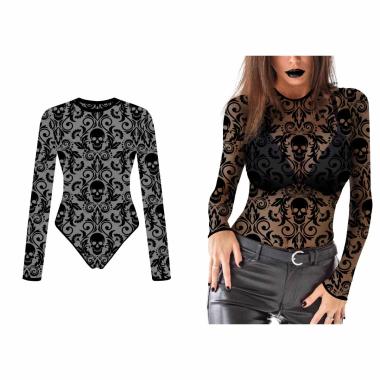 Body Nero con Teschi Punto Croce |Donna _082