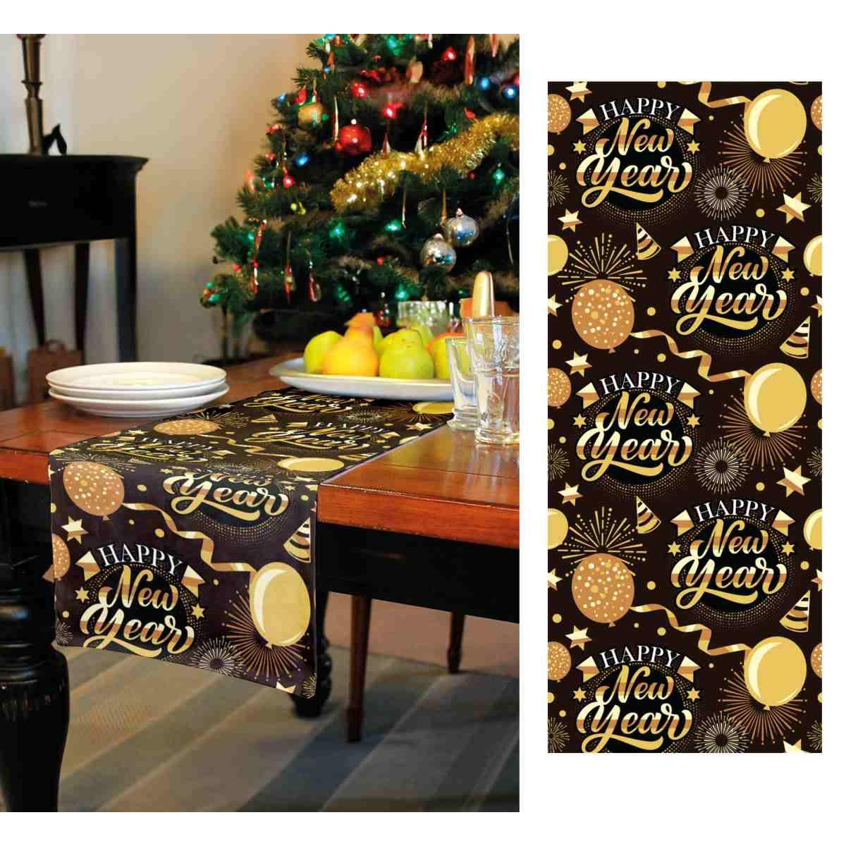 Runner Capodanno Nero con Scritta Oro cm.28x300 |Guirca_124