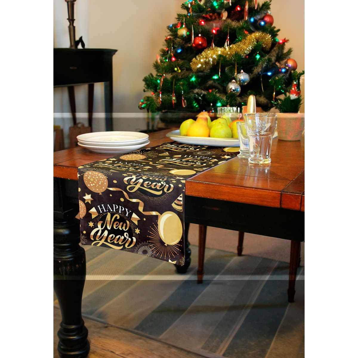 Runner Capodanno Nero con Scritta Oro cm.28x300 |Guirca_124