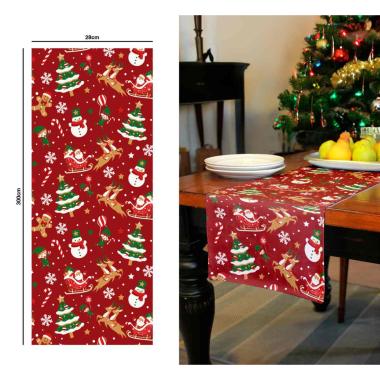 Runner Natalizio cm.28x300 in Tessuto Rosso con Decori |Guirma_224