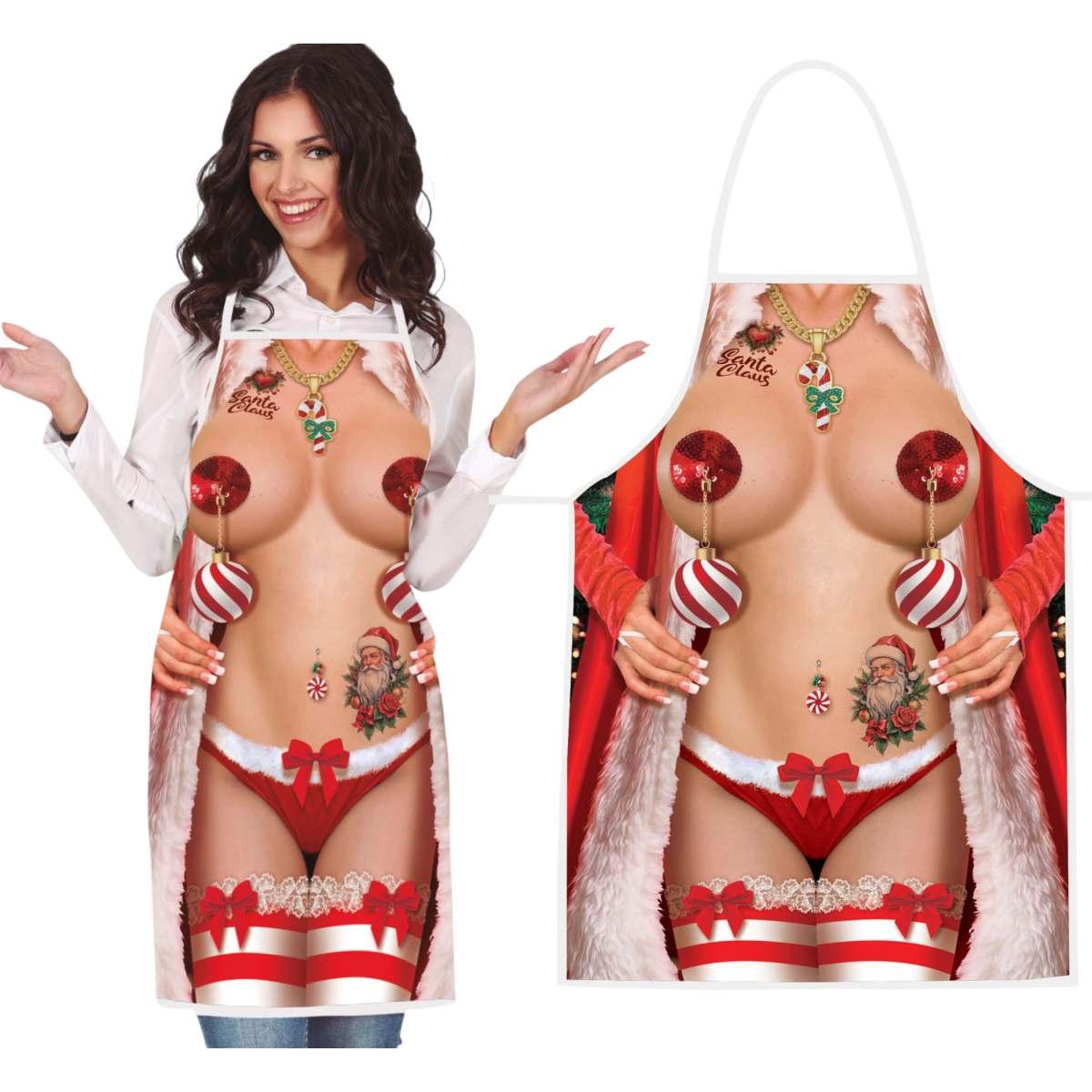 Grembiule natalizio in tessuto sexy donna nuda